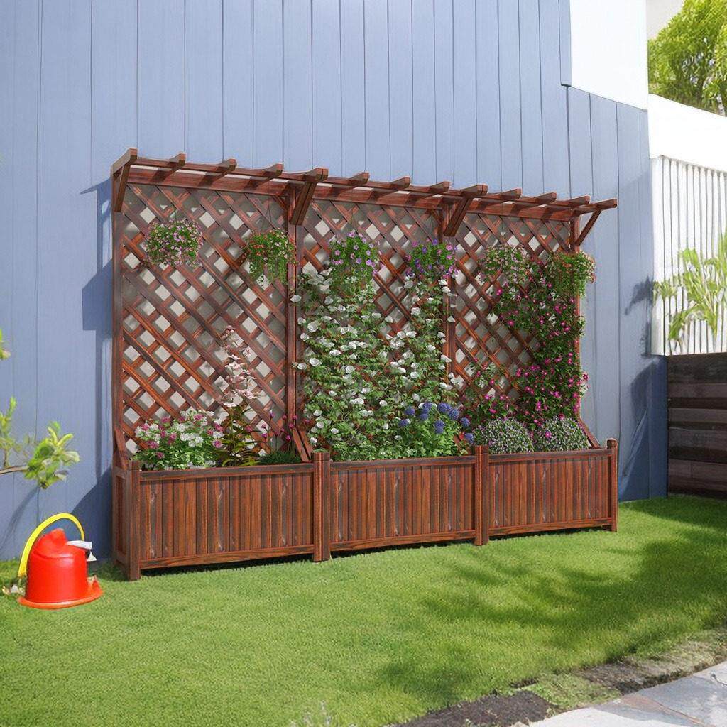 防腐木花架子栅栏围栏阳台庭院户外花箱花盆架网格装饰花园爬藤架