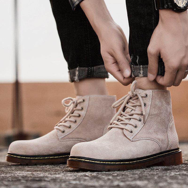 新款马靴男冬季绒棉鞋加英丁伦风中帮高复古情侣短靴男真皮工装沙