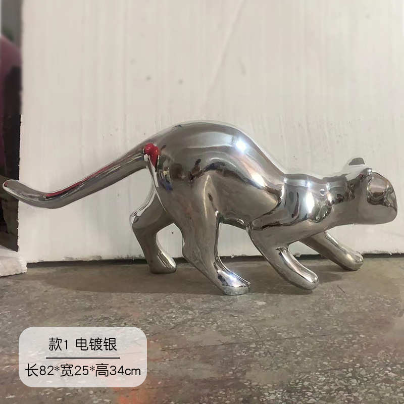电镀玻璃钢园林创意雕塑猫户外摆件不锈钢庭院仿真个性仿动物装饰