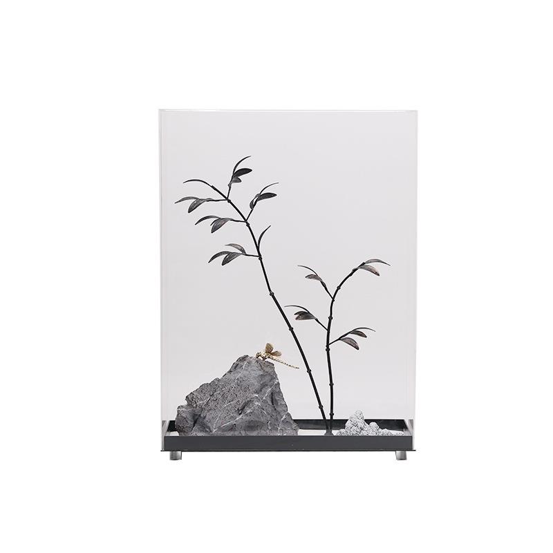 现代新中式透明罩子铁艺抽象山形金属竹子摆件样板房玄关艺术品