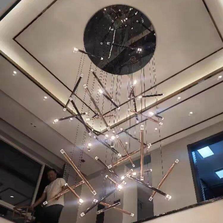 极简复式楼客厅大吊灯轻奢现代简约创意楼梯间loft跃层楼梯长吊灯