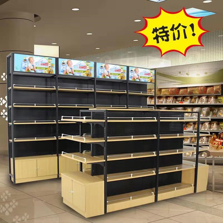 店钢木木超市货架母婴展示零食文具店质中岛/便利酒架行双面货架