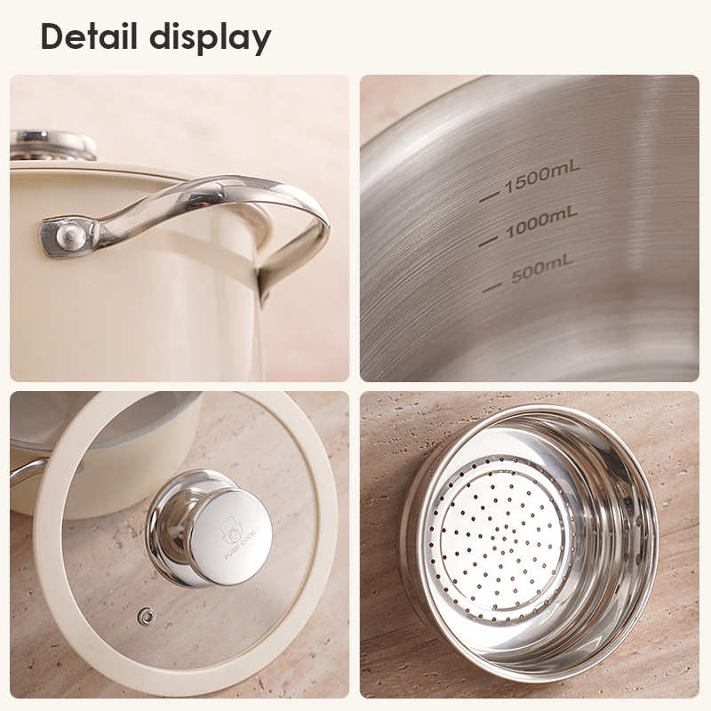 304不锈钢套装锅四件套双耳汤锅韩式奶锅汤蒸锅带盖礼品锅具