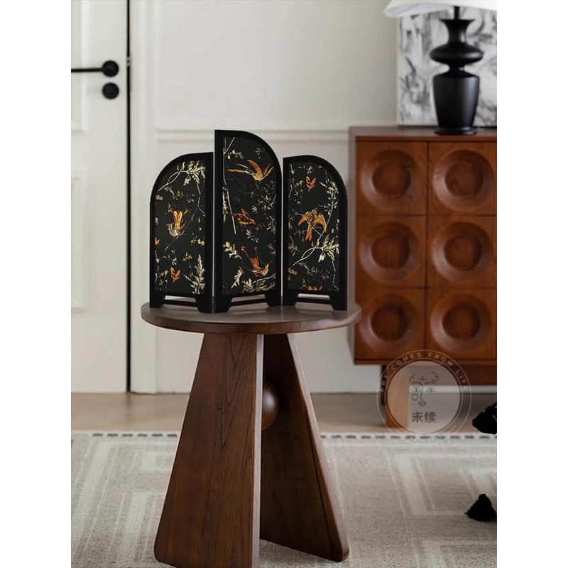 中古风墨竹小屏风桌面摆件新中式茶桌家居边柜斗柜装饰品复古摆画