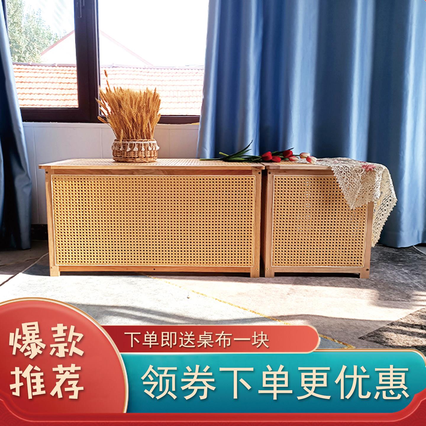 清仓实木藤编收纳箱木质复古大容量有盖民宿储物箱实木柜无漆茶几