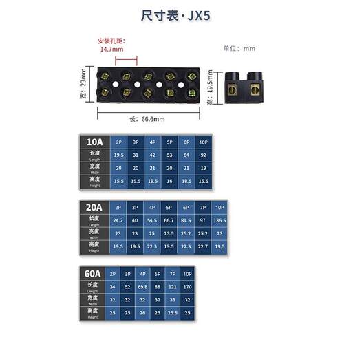 黑色基座铜接5线端子 JX5-10002/2003/6004/010/206/6010阻燃JX5-