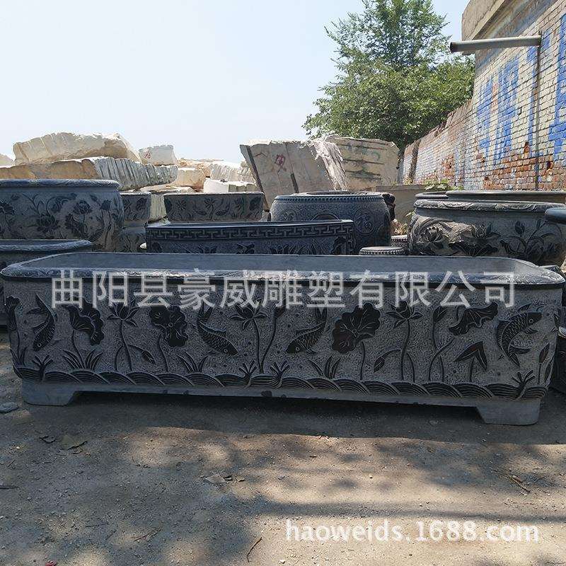 大理石石雕青石花盆仿古花岗岩庭院装饰摆件古典