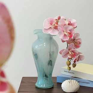 法式中古蓝色仙女玻璃花瓶高颜值客餐厅花瓶插花高级感装饰品摆件