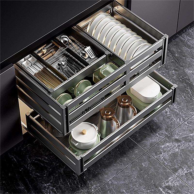 厨房橱柜拉篮双层抽屉式碗架碗碟拉蓝 Kitchen Pull Out Rack