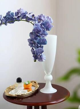 法式小众中古奶白色白瓷感手工波璃高脚花瓶风灯花器复古软装摆件