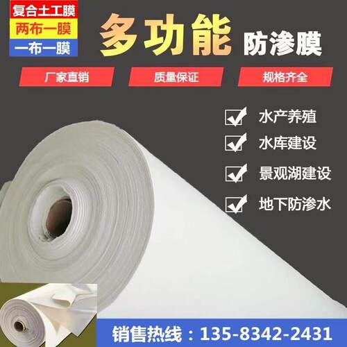 覆合土工膜两布一膜人工湖河道水库400g600g800g蓄水池鱼池防水布