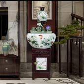 高档陶瓷鱼缸式 金鱼缸落地盆鱼家缸用玄关客厅景德镇养鱼办柜公室