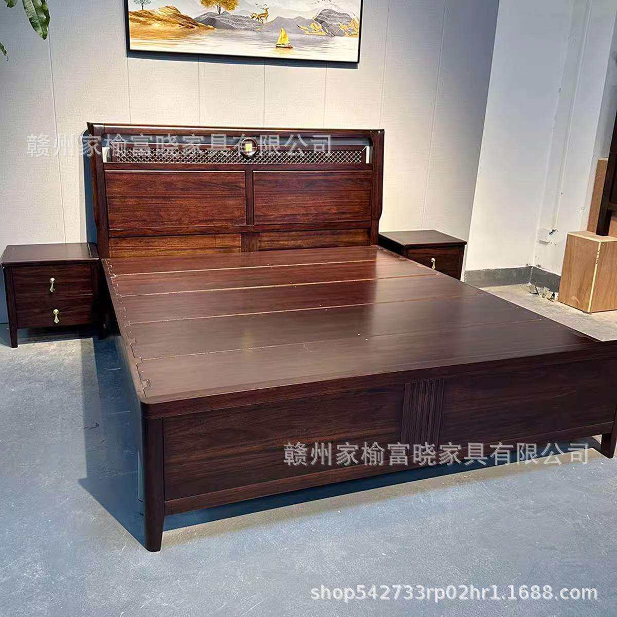新中式实木床乌金木1.8米中国风双人床 新款主卧现代简约高档婚床