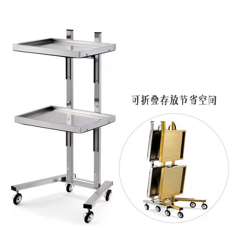 加厚不锈钢折叠美容推车置物架加厚带滑轮工具置物架理发店小推车