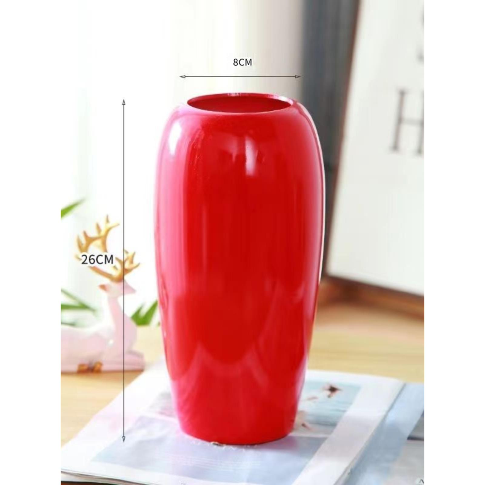 简约现代红色仿陶瓷树脂花瓶摆件客厅插花仿真花柿子干花银柳专用