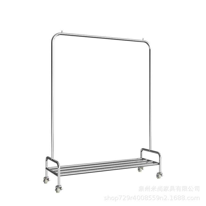 新款不锈钢拉丝银色展示架带轮可移动落地架童装女装店带置物架子