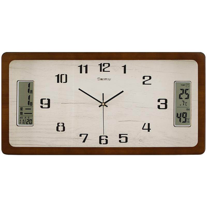 新饰挂中式实木长钟万年历家用客厅装钟表方形时钟简约现代223石