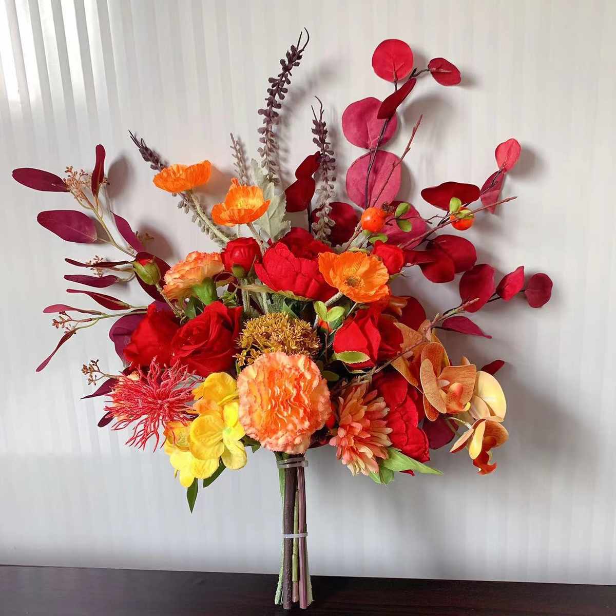 台商样板间仿真花束售楼处花手札餐桌摆件m223花艺橘红假务