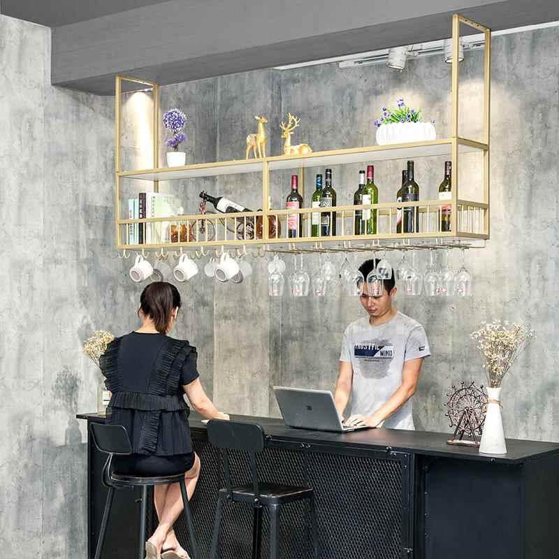 吧台铁艺吊架饭厅吊柜家用悬吊式天花板装饰倒挂高脚杯架酒吧悬挂