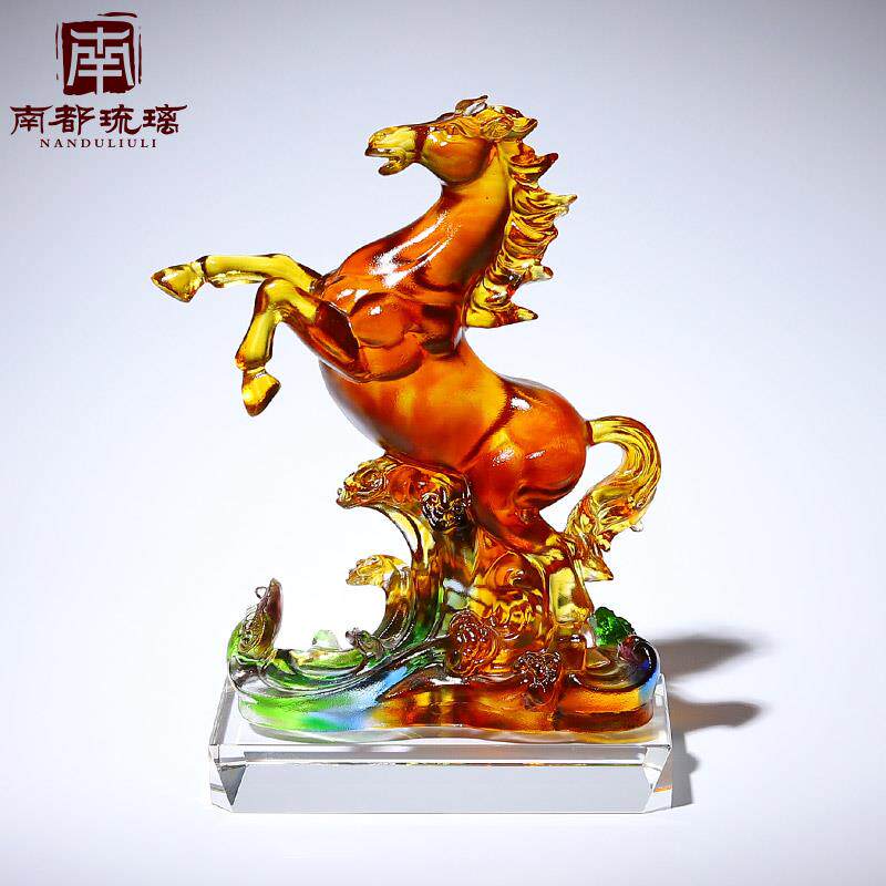 中式风格马到成功琉璃摆件 生肖马吉祥物客厅轻奢装饰 高级感礼盒