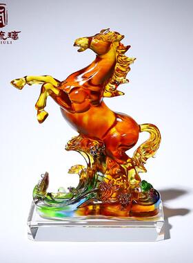 中式风格马到成功琉璃摆件 生肖马吉祥物客厅轻奢装饰 高级感礼盒