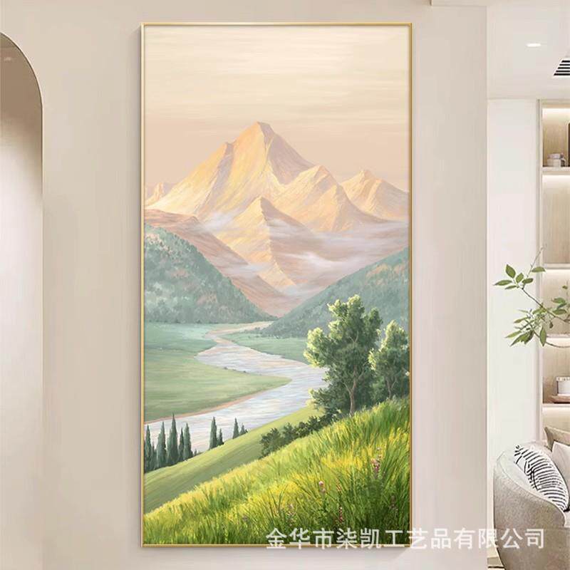 玄关装饰画走廊过道风景画日照金山挂画山水画入户手绘油画墙壁画