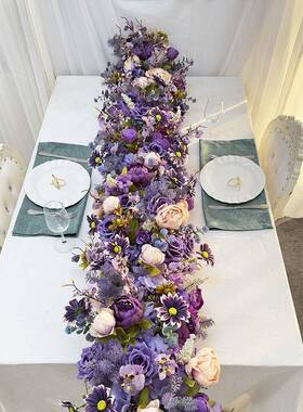 紫色牛角花艺拱门花架花门结婚拍照迎宾直播背景花艺仿真花艺插花