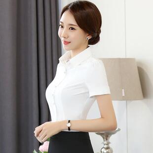女职业O女装 L正装 204季 正品 白色衬衣工装 衬2衫 新款 工作服紫夏 短袖