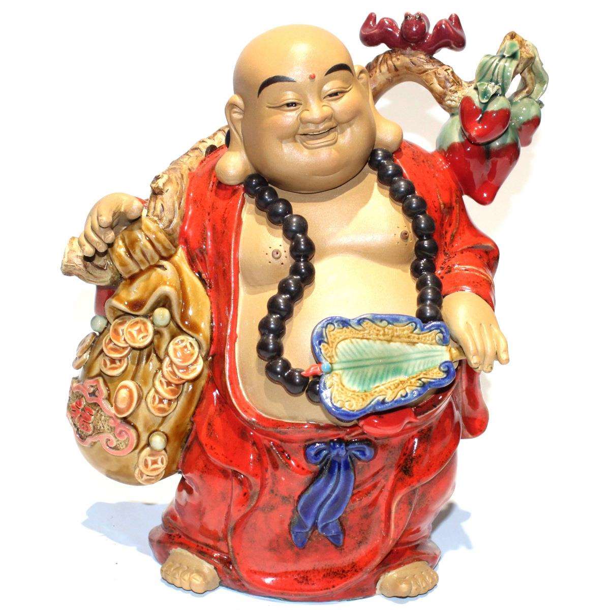 精品笑佛尼勒佛石湾陶瓷公仔桌面摆件现代简约卧室客厅摆设可