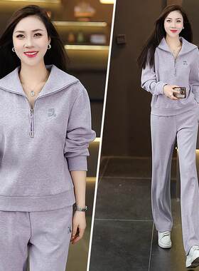 运动装女春秋季新款洋宽松妈妈连套帽卫衣休闲跑步气服96578954两