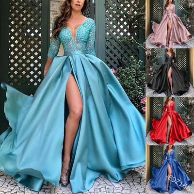New Womens Fashion Gold Foil Flared Sexy Long Dress with