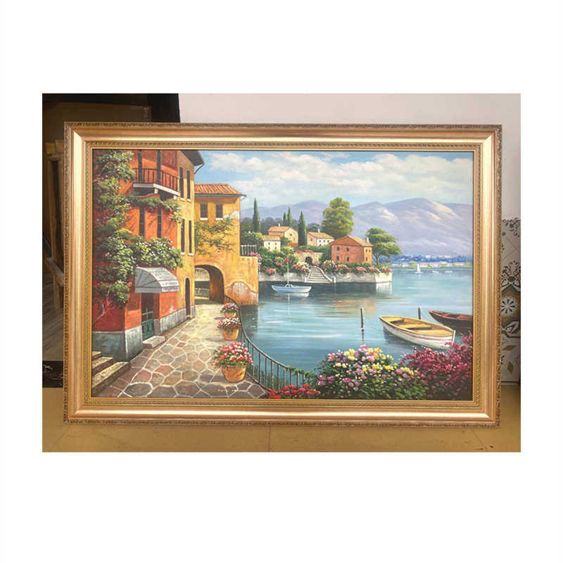 手绘油画竖版地中海风景油画过道走廊挂画美式墙画壁画玄关装饰画