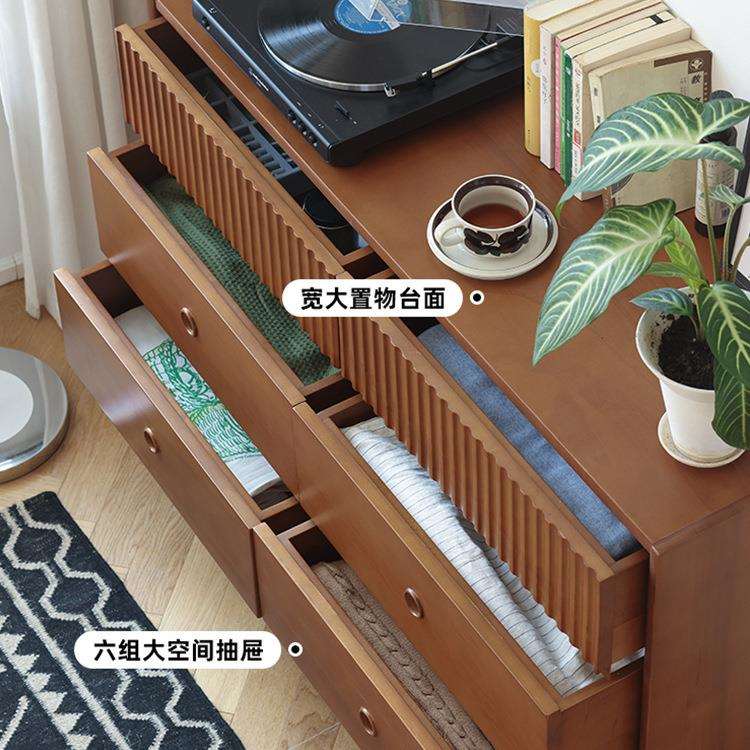 北欧实木六斗柜 家用靠墙中古带抽屉收纳柜 小户型客厅创意储物柜