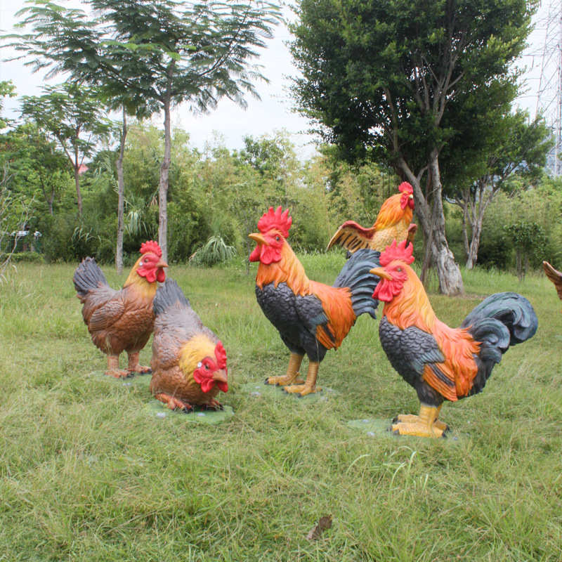 户外花园仿真公鸡母鸡摆件庭院客厅装饰品别墅大号玻璃钢动物雕塑