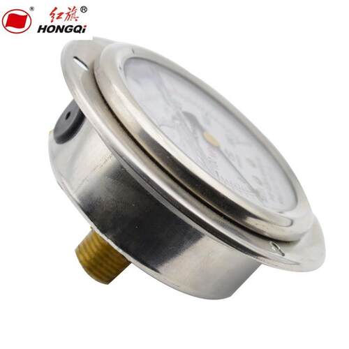 红旗抗震带前边轴向压力表YTN-60ZT耐震不锈钢真空表2.5级0~60MPA