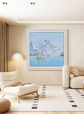奶油风雪山湖泊风景客厅装饰画白色雪景帆船北欧抽象玄关卧室挂画