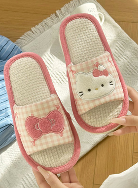 南波万春秋拖鞋女居家透气软底亚麻拖鞋防滑外穿四季棉麻拖鞋女