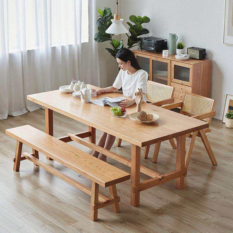 北欧客厅实木餐桌简约小户型公寓白蜡木吃饭桌餐厅民宿餐桌椅组合