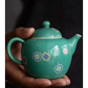 团花手执壶草木灰单壶家用复古功夫茶具 德化陶瓷皮球花小茶壶日式