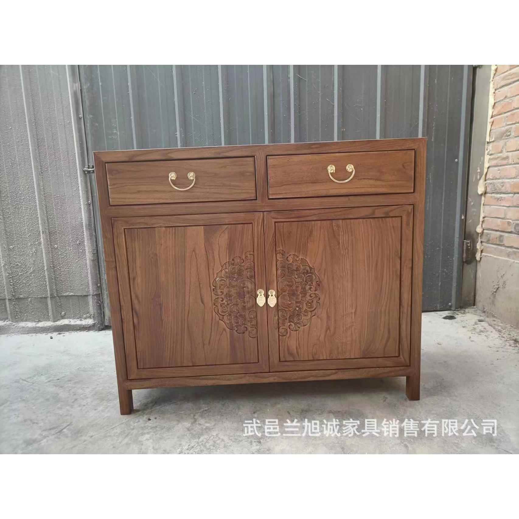 新中式实木餐边柜置物架北榆木客厅玄关茶水柜酒水柜餐厅柜门厅柜