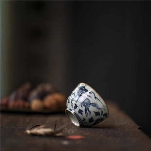 杯元青花120ml口杯收神采手先生作手绘蓝幽晴博物馆仿古主人麒麟