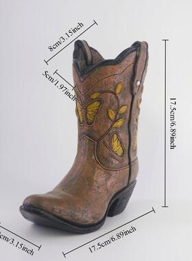 高档新款创意树脂花摆件西部牛仔靴家培子水插花容器客厅轻瓶奢居