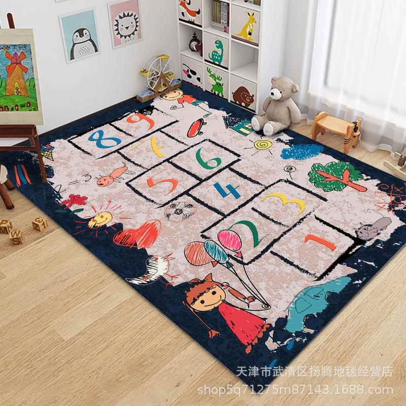 现货卡通跳房子地毯客厅沙发茶几地垫少女卧室床边毯阅读区满铺垫