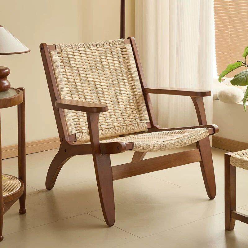 茶馆咖啡厅沙发椅实木单人马鞍客厅休闲中古风民宿阳台懒人椅拆装