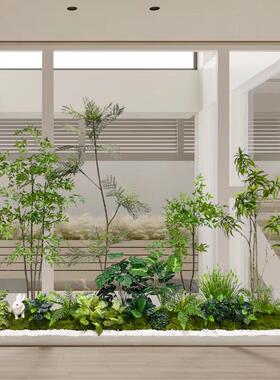 高端彷真绿色植物造景简约轻奢植物景观搭配室内彷生植物组合橱窗