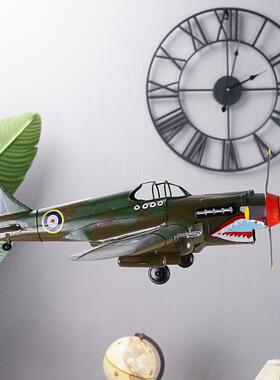 复古客厅摆件仿MMY真飞机模型桌铁面金属工业风露厅营风酒吧装饰