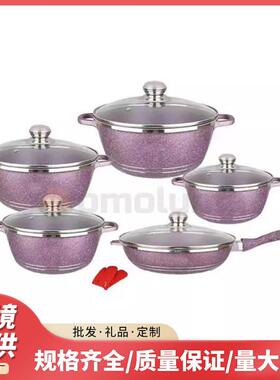 新款Dessini款12件套不粘锅12PCS铝锅麦饭石压铸汤锅平底深煎锅具