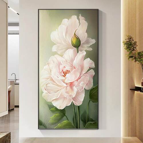 花开富贵牡丹挂画入户玄关装饰画花卉现代简约大气客厅走廊墙壁画