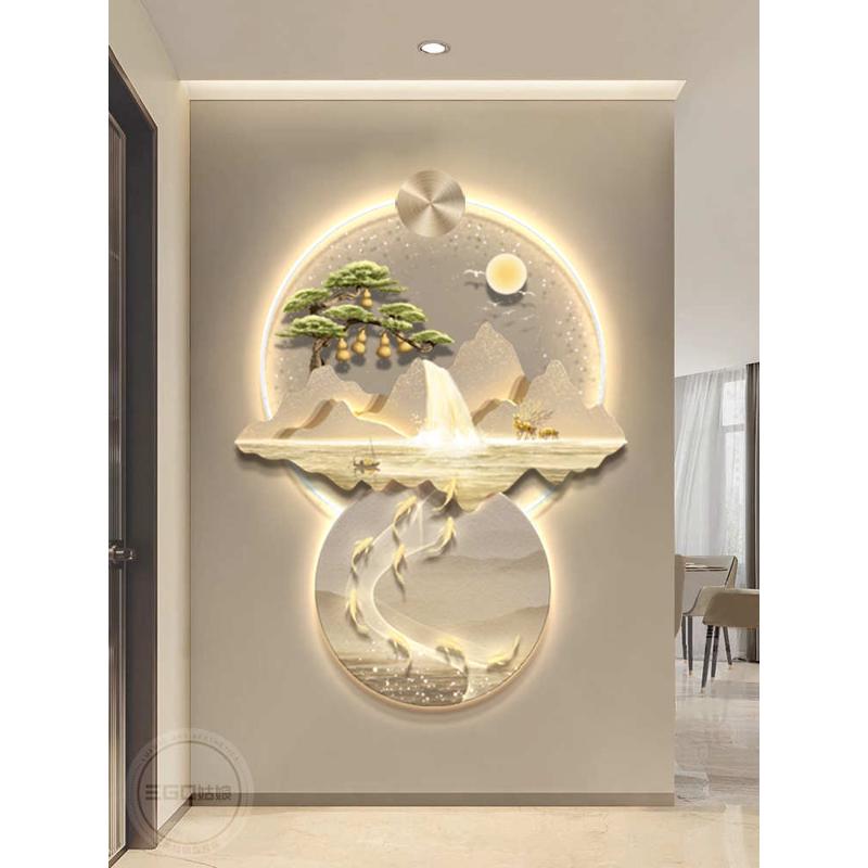 轻奢入户门玄关装饰画背有靠山九鱼图走廊过道灯画葫芦高级感挂画