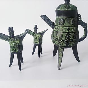 汉代青铜器婚礼三脚壶西周父亲西爵酒套酒杯道具珠宝家居古董摆件